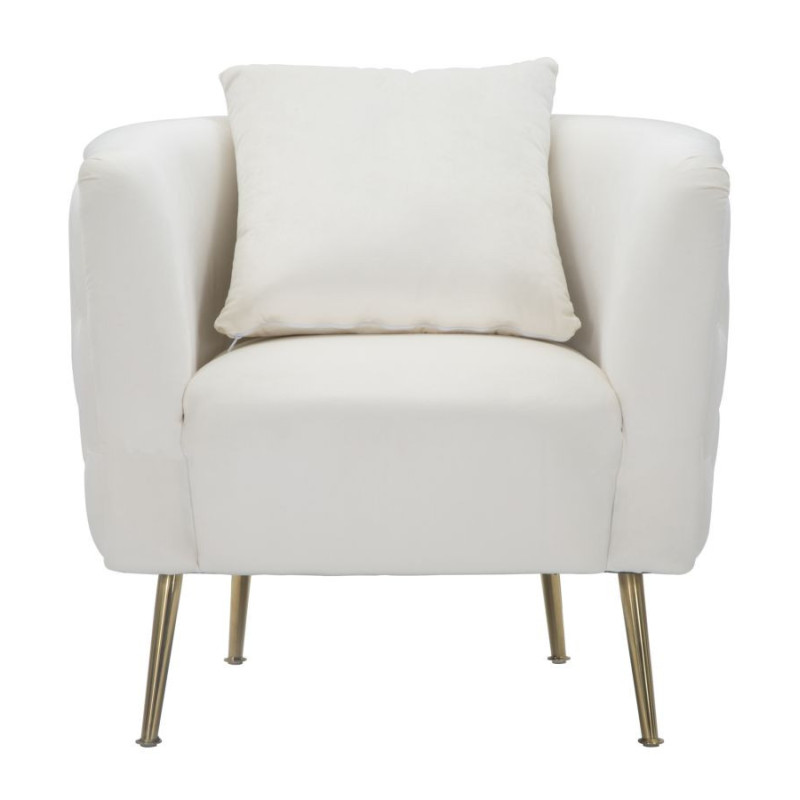 Fauteuil moderne en Velours Blanc crème Capitonné Métal Doré Bois Bucarest 