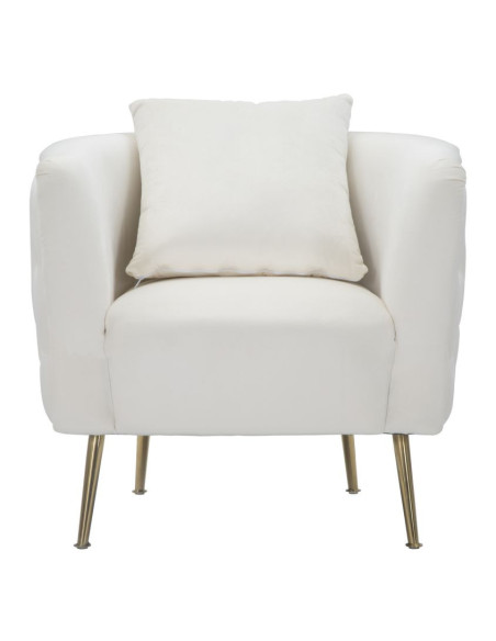 Fauteuil moderne en Velours Blanc crème Capitonné Métal Doré Bois Bucarest 