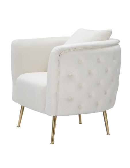 Fauteuil moderne en Velours Blanc crème Capitonné Métal Doré Bois Bucarest 