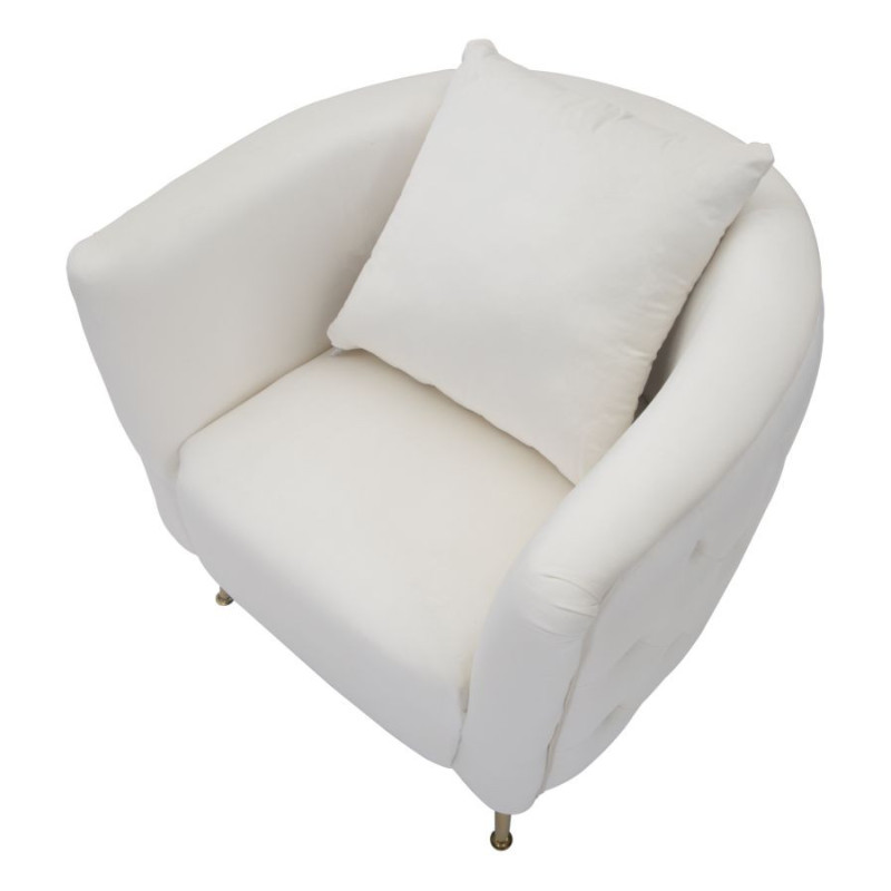 Fauteuil moderne en Velours Blanc crème Capitonné Métal Doré Bois Bucarest 