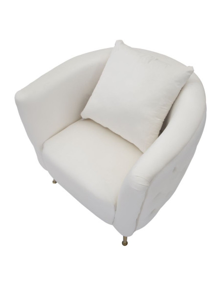 Fauteuil moderne en Velours Blanc crème Capitonné Métal Doré Bois Bucarest 