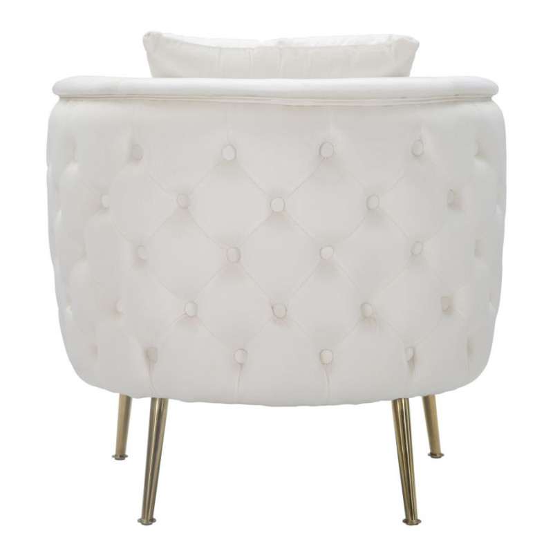 Fauteuil moderne en Velours Blanc crème Capitonné Métal Doré Bois Bucarest 