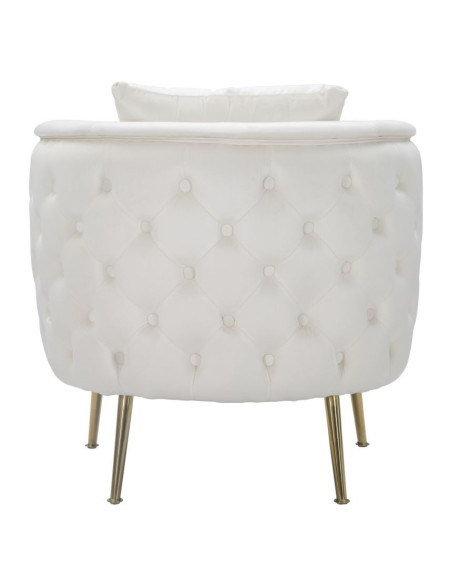 Fauteuil moderne en Velours Blanc crème Capitonné Métal Doré Bois Bucarest 
