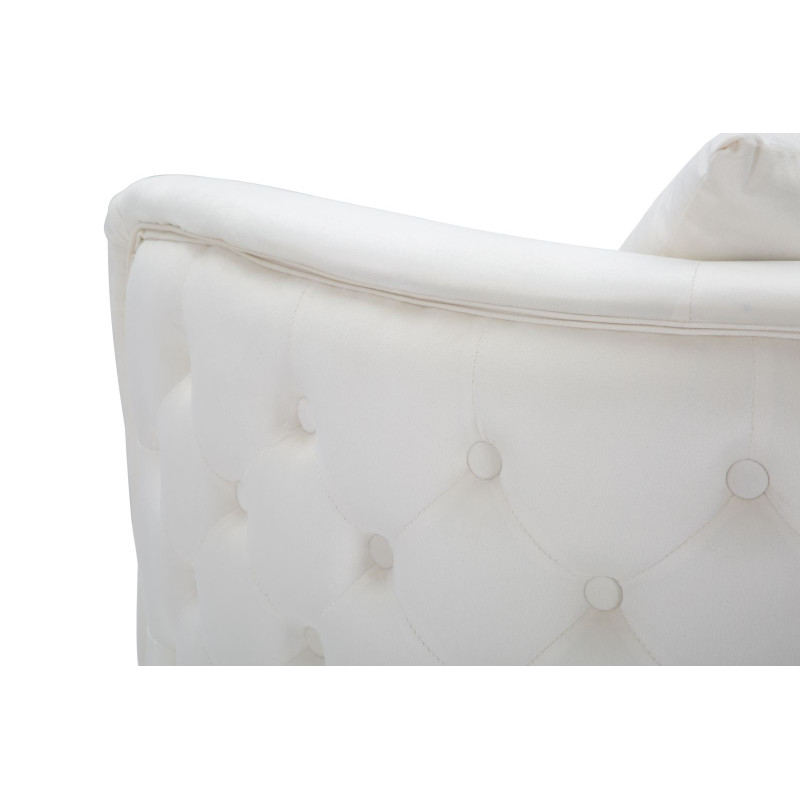 Fauteuil moderne en Velours Blanc crème Capitonné Métal Doré Bois Bucarest 