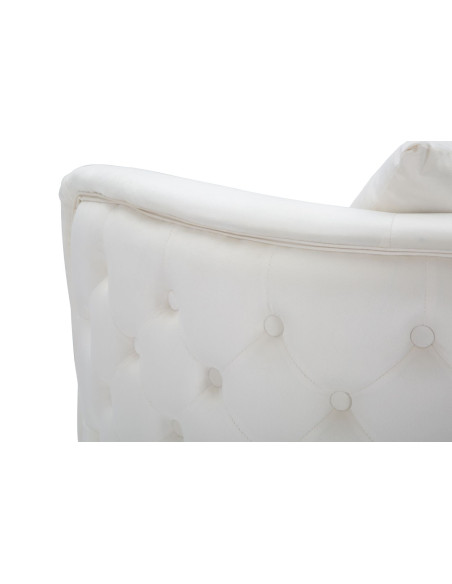 Fauteuil moderne en Velours Blanc crème Capitonné Métal Doré Bois Bucarest 