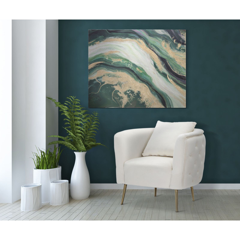 Fauteuil moderne en Velours Blanc crème Capitonné Métal Doré Bois Bucarest 