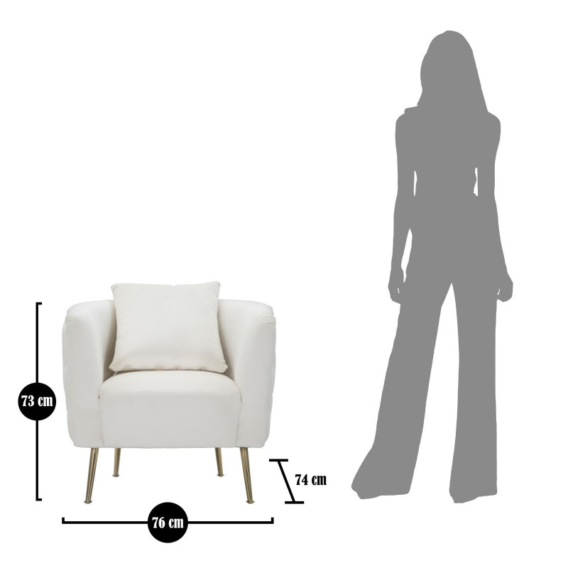 Fauteuil moderne en Velours Blanc crème Capitonné Métal Doré Bois Bucarest 