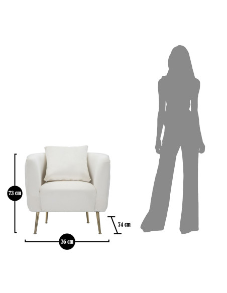 Fauteuil moderne en Velours Blanc crème Capitonné Métal Doré Bois Bucarest 
