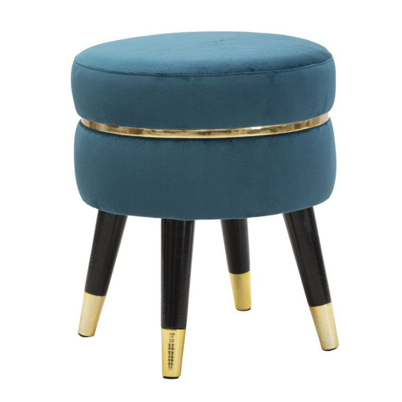 Tabouret moderne Rond en Velours Bleu canard Métal Doré Noir Paris 