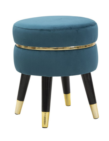 Tabouret moderne Rond en Velours Bleu canard Métal Doré Noir Paris 