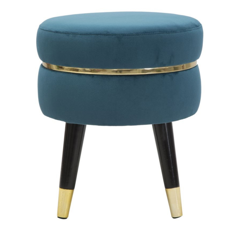 Tabouret moderne Rond en Velours Bleu canard Métal Doré Noir Paris 