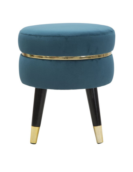 Tabouret moderne Rond en Velours Bleu canard Métal Doré Noir Paris 