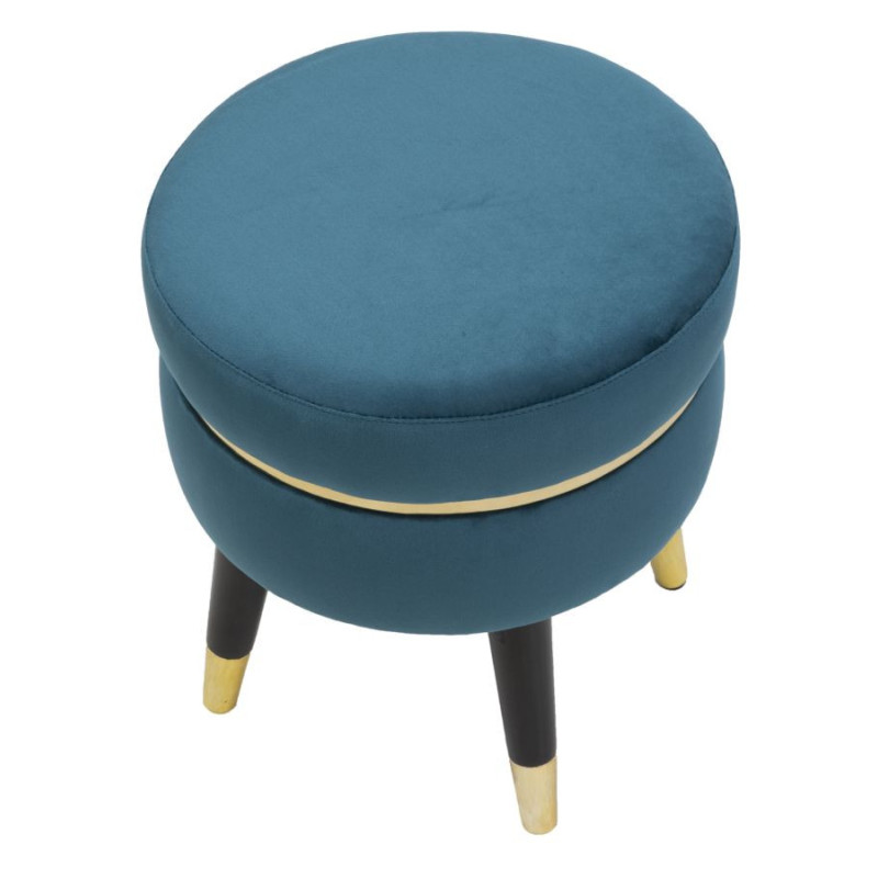 Tabouret moderne Rond en Velours Bleu canard Métal Doré Noir Paris 