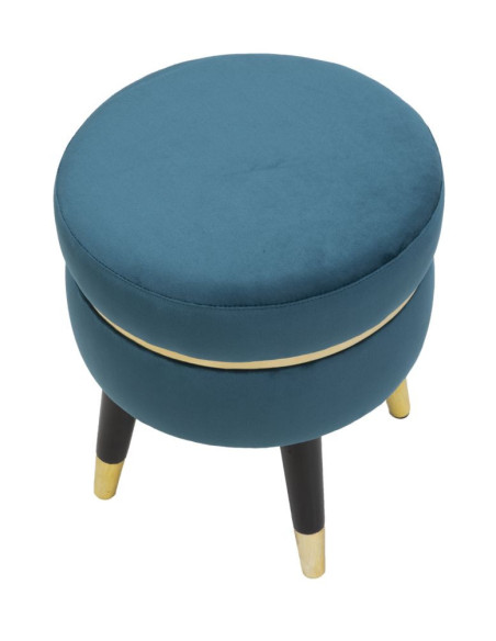 Tabouret moderne Rond en Velours Bleu canard Métal Doré Noir Paris 