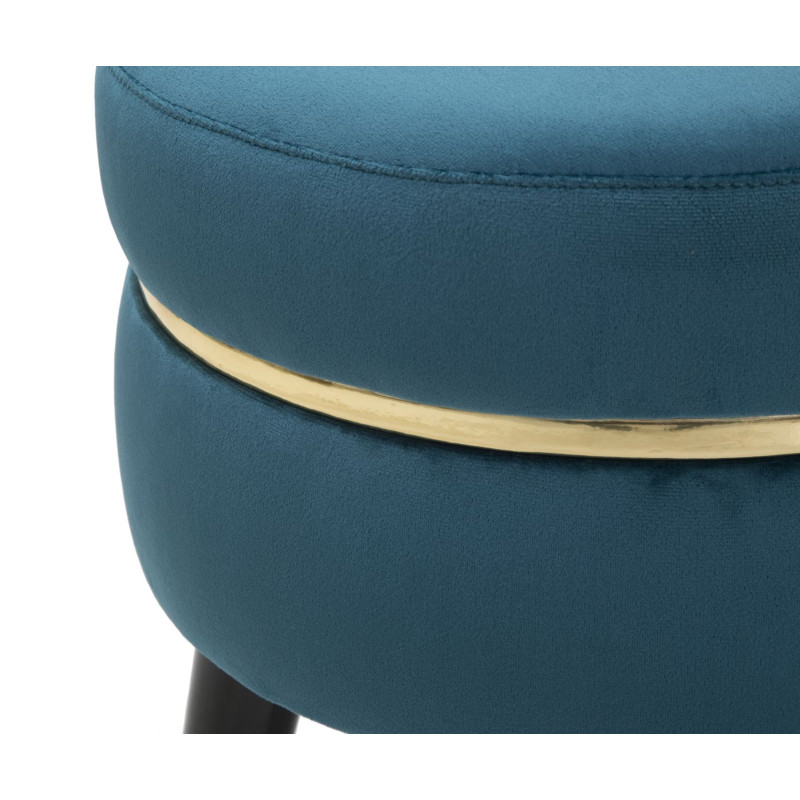 Tabouret moderne Rond en Velours Bleu canard Métal Doré Noir Paris 