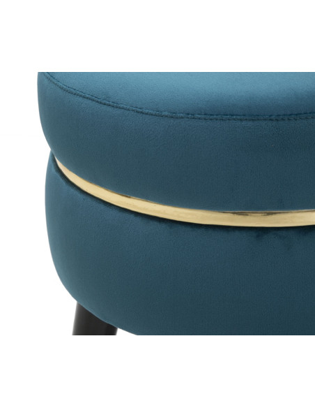 Tabouret moderne Rond en Velours Bleu canard Métal Doré Noir Paris 