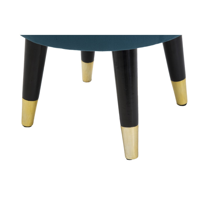 Tabouret moderne Rond en Velours Bleu canard Métal Doré Noir Paris 