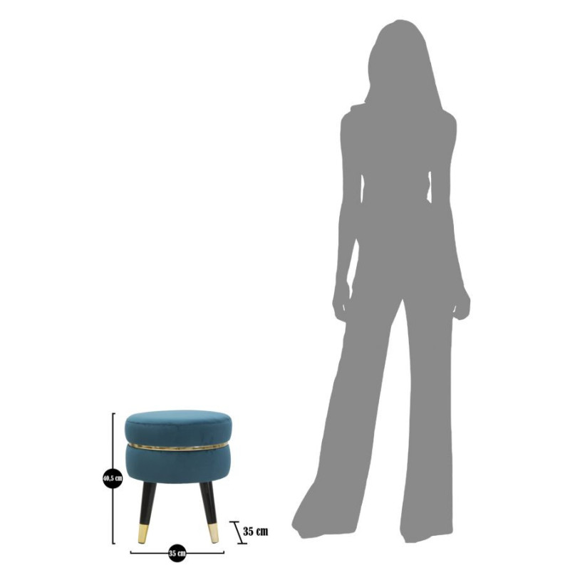 Tabouret moderne Rond en Velours Bleu canard Métal Doré Noir Paris 