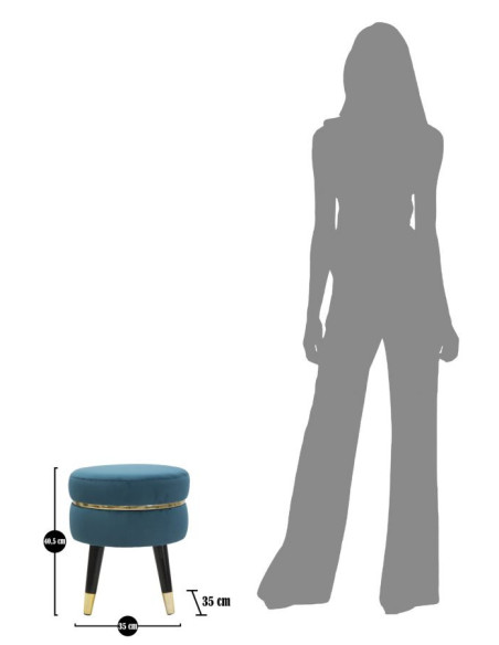 Tabouret moderne Rond en Velours Bleu canard Métal Doré Noir Paris 