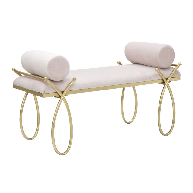 Banquette moderne chic 1 place en Velours Rose Métal Doré Ribbon 