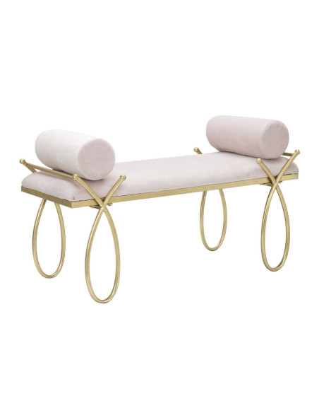 Banquette moderne chic 1 place en Velours Rose Métal Doré Ribbon 