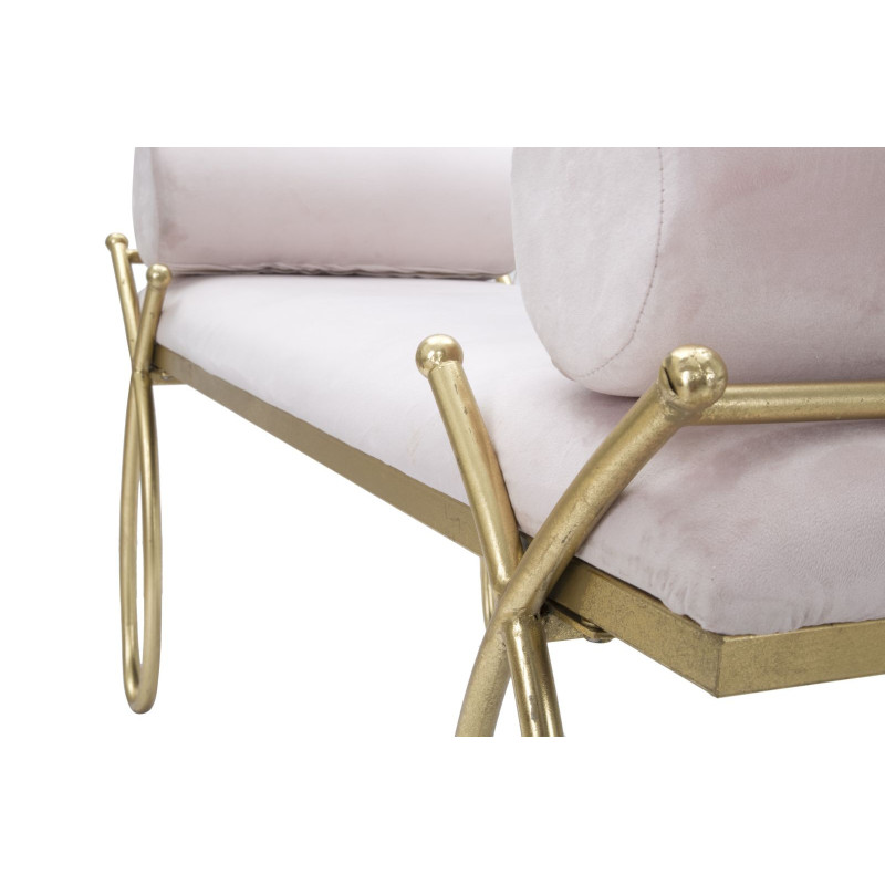 Banquette moderne chic 1 place en Velours Rose Métal Doré Ribbon 