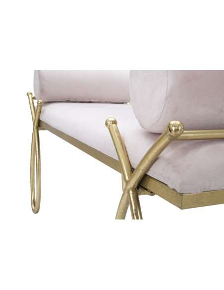 Banquette moderne chic 1 place en Velours Rose Métal Doré Ribbon 
