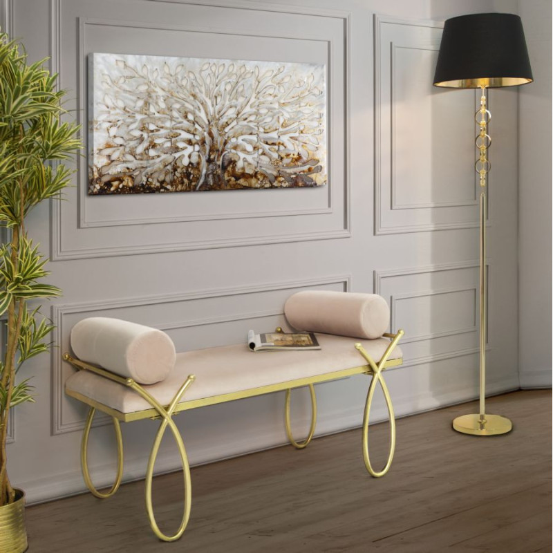 Banquette moderne chic 1 place en Velours Rose Métal Doré Ribbon 
