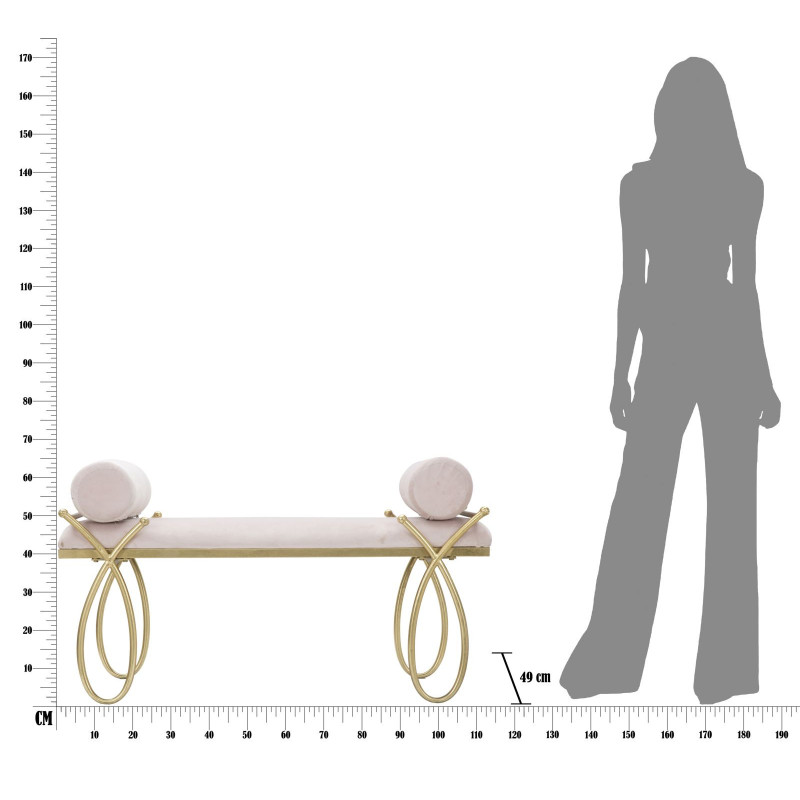 Banquette moderne chic 1 place en Velours Rose Métal Doré Ribbon 