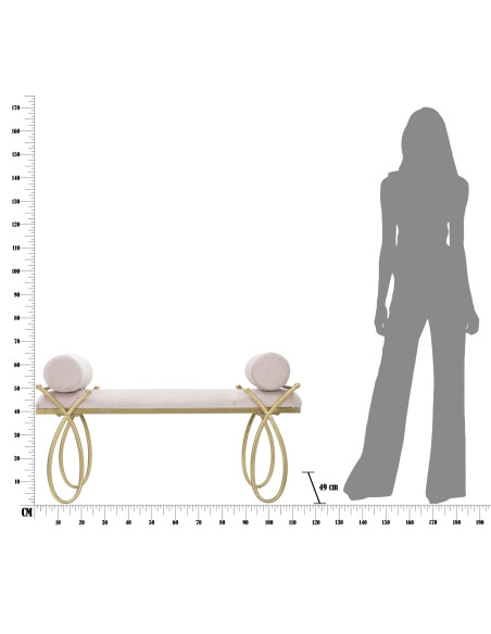Banquette moderne chic 1 place en Velours Rose Métal Doré Ribbon 