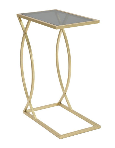 Bout de canapé moderne Rectangulaire en Métal Doré Verre Glam 