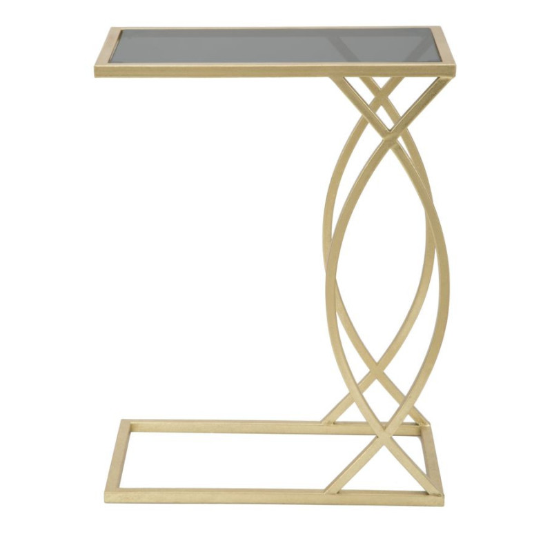 Bout de canapé moderne Rectangulaire en Métal Doré Verre Glam 