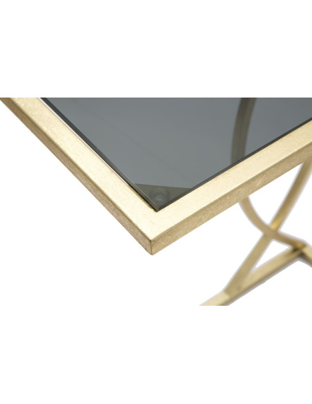 Bout de canapé moderne Rectangulaire en Métal Doré Verre Glam 