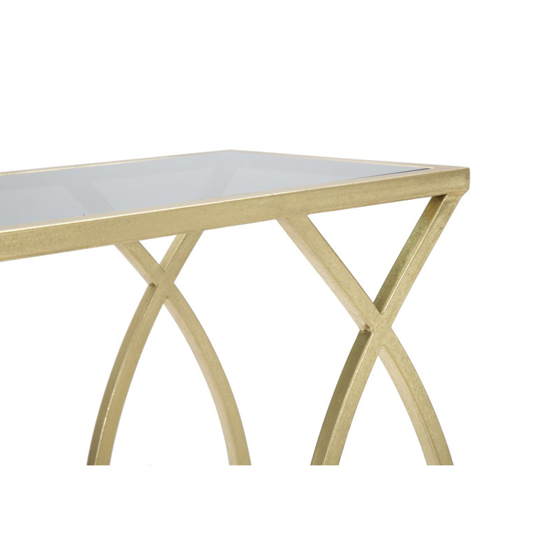 Bout de canapé moderne Rectangulaire en Métal Doré Verre Glam 