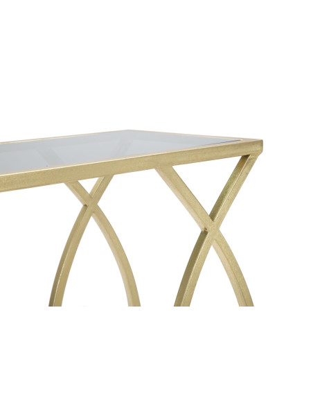 Bout de canapé moderne Rectangulaire en Métal Doré Verre Glam 