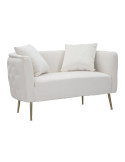 Canapé moderne Droit 2 places en Velours Blanc crème Capitonné Métal Doré Bois Bucarest