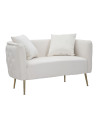 Canapé moderne Droit 2 places en Velours Blanc crème Capitonné Métal Doré Bois Bucarest 