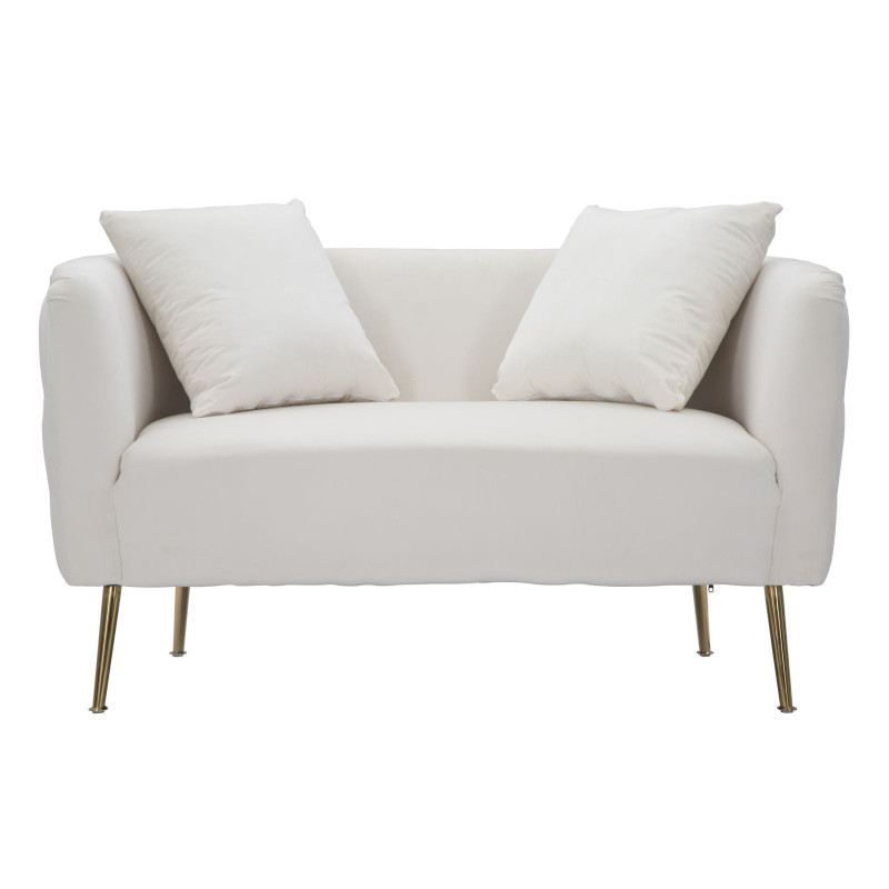 Canapé moderne Droit 2 places en Velours Blanc crème Capitonné Métal Doré Bois Bucarest 