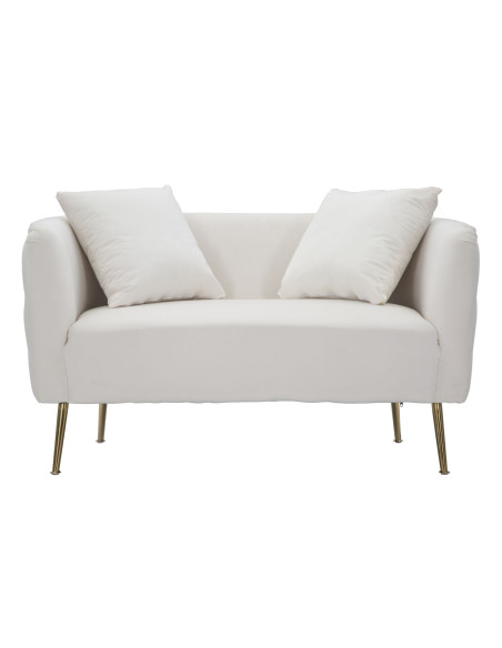 Canapé moderne Droit 2 places en Velours Blanc crème Capitonné Métal Doré Bois Bucarest 