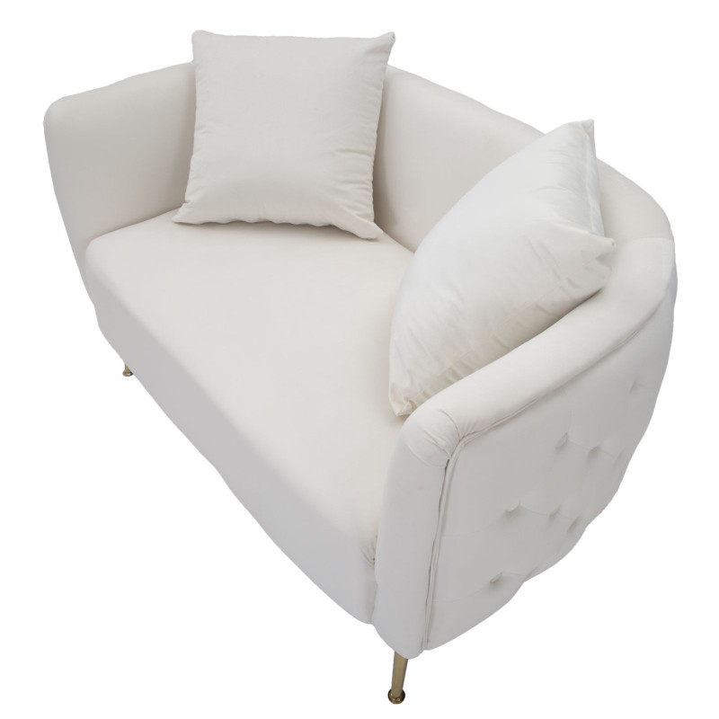 Canapé moderne Droit 2 places en Velours Blanc crème Capitonné Métal Doré Bois Bucarest 