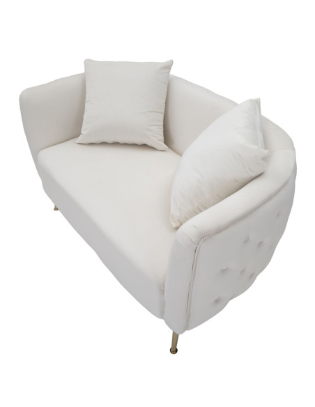 Canapé moderne Droit 2 places en Velours Blanc crème Capitonné Métal Doré Bois Bucarest 