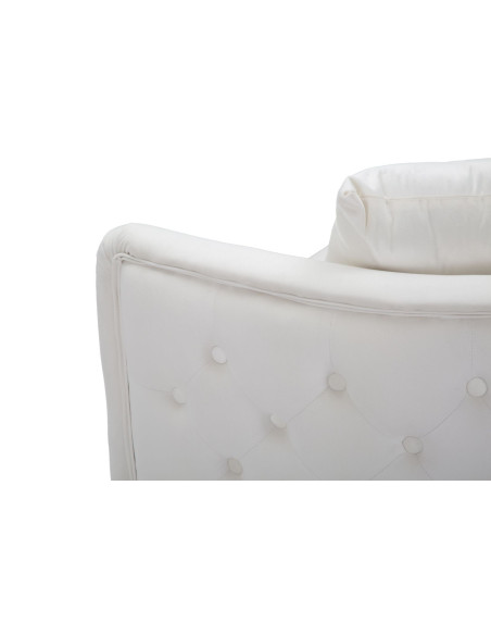 Canapé moderne Droit 2 places en Velours Blanc crème Capitonné Métal Doré Bois Bucarest 