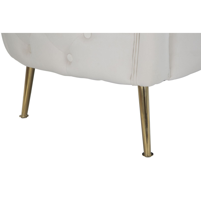 Canapé moderne Droit 2 places en Velours Blanc crème Capitonné Métal Doré Bois Bucarest 