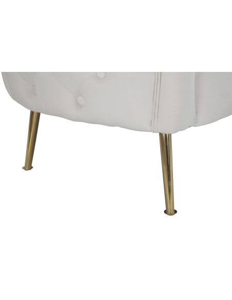 Canapé moderne Droit 2 places en Velours Blanc crème Capitonné Métal Doré Bois Bucarest 