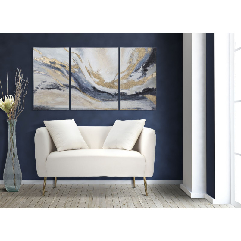Canapé moderne Droit 2 places en Velours Blanc crème Capitonné Métal Doré Bois Bucarest 