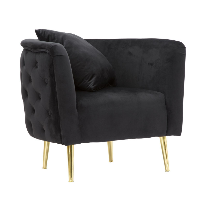 Fauteuil moderne en Velours Noir Capitonné Métal Doré Bois Bucarest 