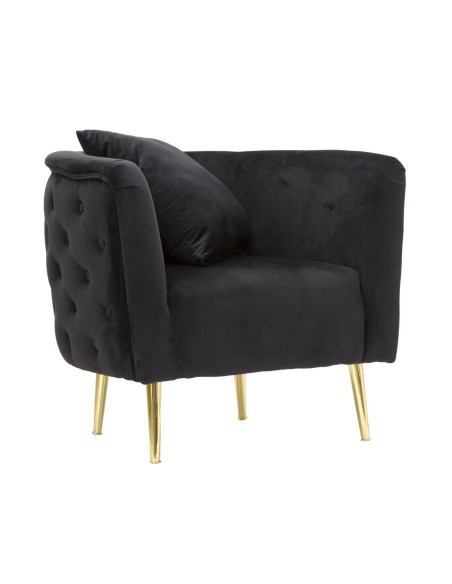 Fauteuil moderne en Velours Noir Capitonné Métal Doré Bois Bucarest 