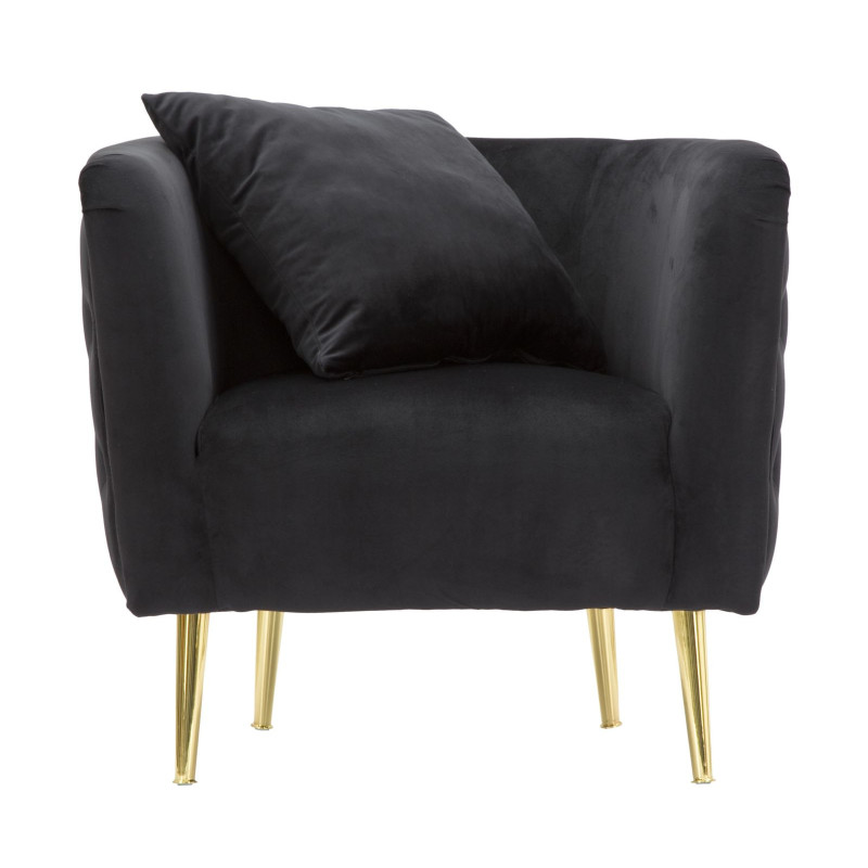 Fauteuil moderne en Velours Noir Capitonné Métal Doré Bois Bucarest 
