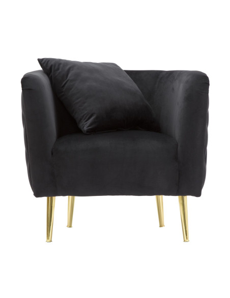 Fauteuil moderne en Velours Noir Capitonné Métal Doré Bois Bucarest 