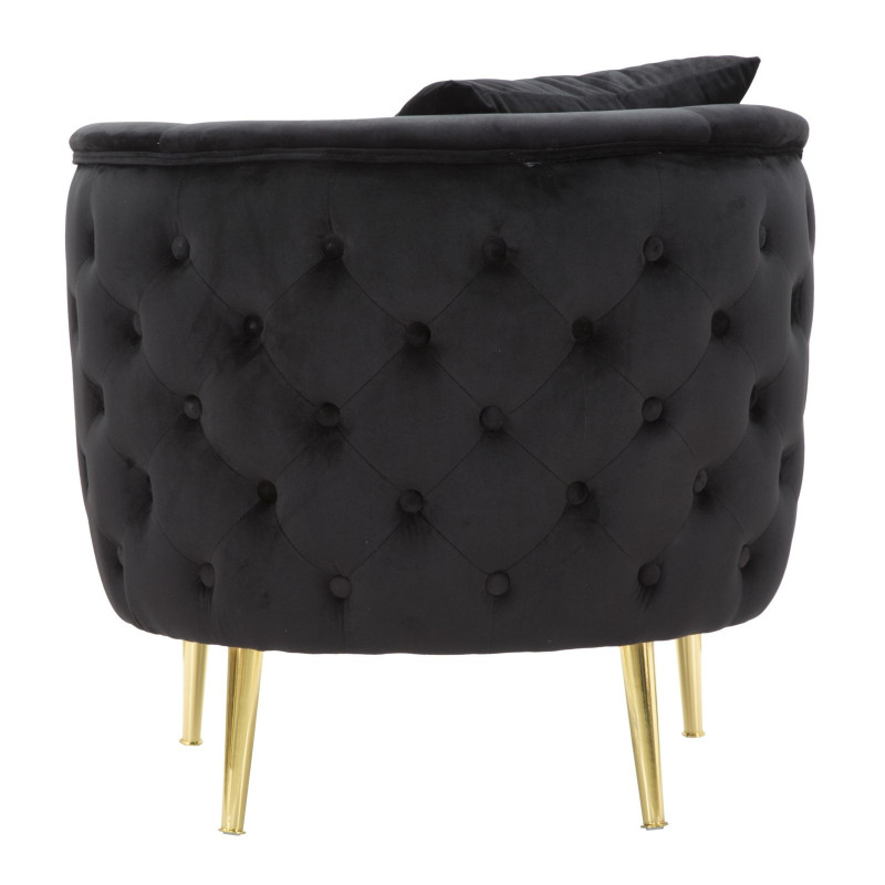 Fauteuil moderne en Velours Noir Capitonné Métal Doré Bois Bucarest 